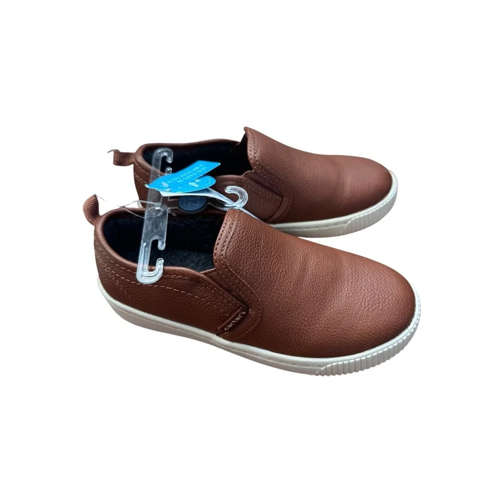 Carters‎ Ricky Brown Slip On Sneakers Kids Size 12 Faux Leather Loafers NEW